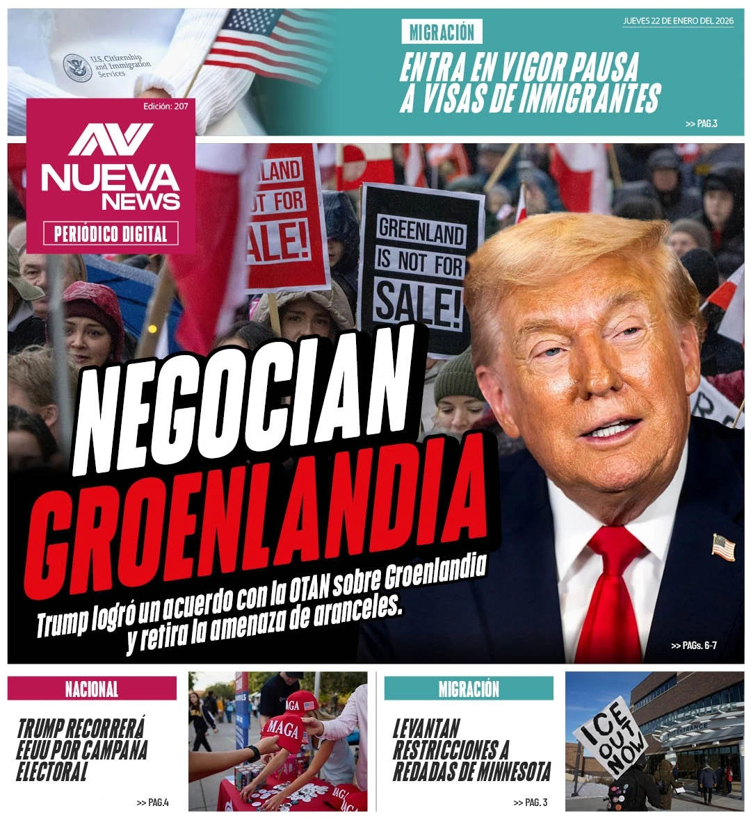 EN PORTADA: NEGOCIAN GROENLANDIA Trump logró un acuerdo con la OTAN sobre Groenlandia y retira la amenaza de aranceles